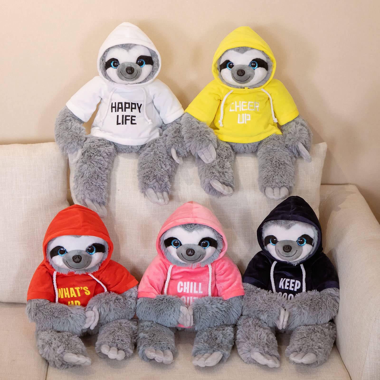 Sloth Stuffed Animals Plush Toy with Removable Two T-Shirts Hanging Plush Soft Sloth Plush Toys 12 Inches (Pink+Blue)