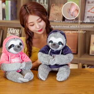 Sloth Stuffed Animals Plush Toy with Removable Two T-Shirts Hanging Plush Soft Sloth Plush Toys 12 Inches (Pink+Blue)