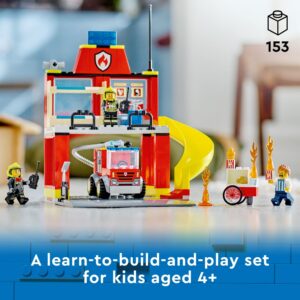 Lego City Fire Station and Fire Engine 60375, Pretend Play Fire Station with Firefighter Minifigures, Educational Vehicle Toys for Kids Boys Girls Age 4+