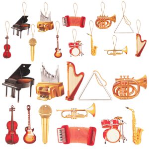 watinc 37pcs musical instrument christmas wooden ornaments set classic saxophone guitar vintage piano cello drum triangle sign gift tags for music party supplies holiday xmas tree garden decorations