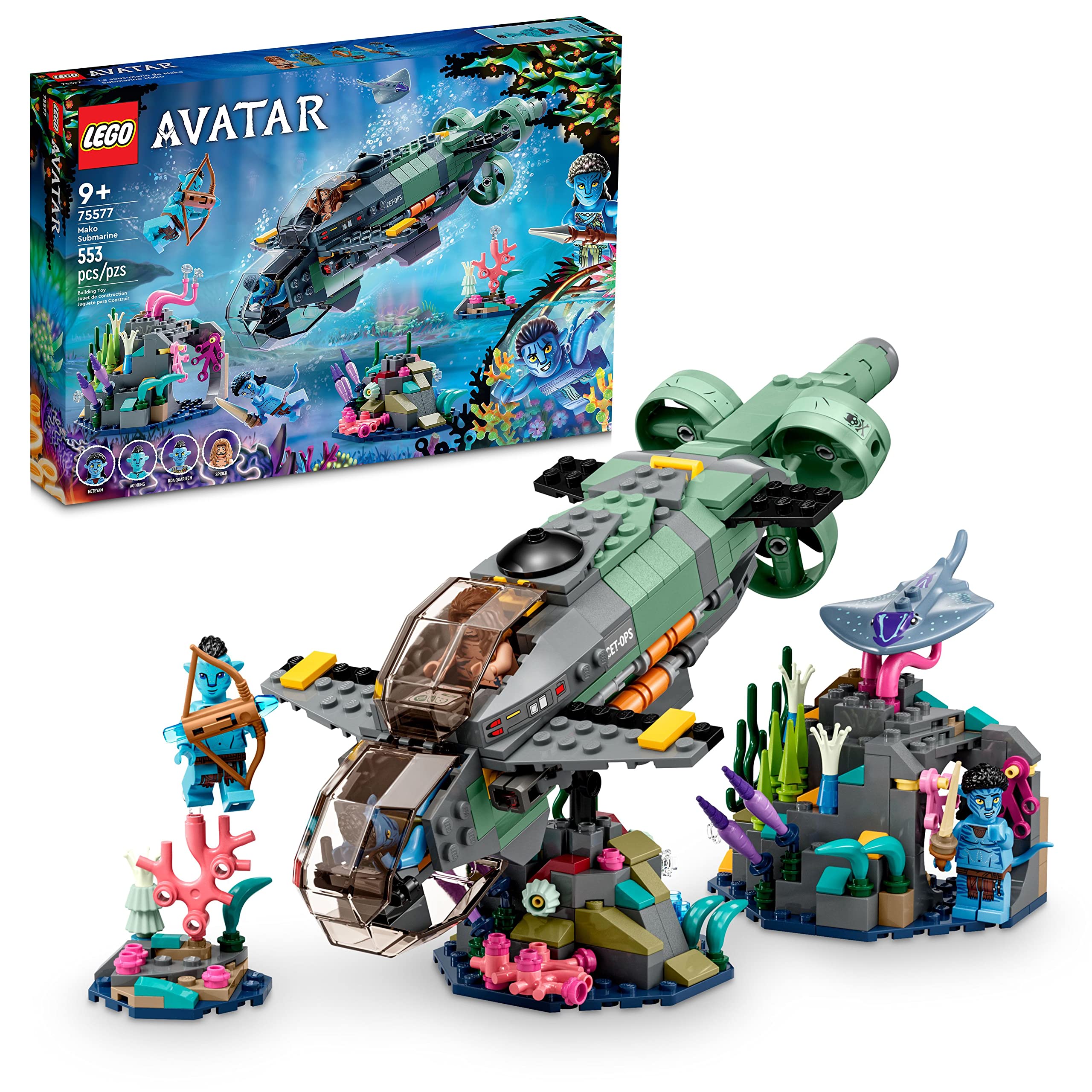 LEGO Avatar: The Way of Water Mako Submarine​ 75577 Buildable Toy Model, Underwater Ocean Set with Alien Fish and Stingray Figures, Movie Gift for Kids and Movie Fans