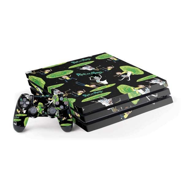 Skinit Decal Gaming Skin Compatible with PS4 Pro Console and Controller Bundle - Officially Licensed Warner Bros Rick and Morty Portal Pattern Design