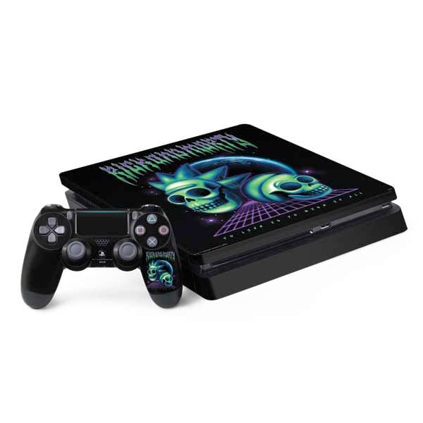 Skinit Decal Gaming Skin Compatible with PS4 Slim Bundle - Officially Licensed Warner Bros Rick and Morty Neon Skulls Design