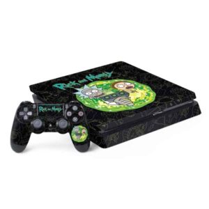 skinit decal gaming skin compatible with ps4 slim bundle - officially licensed warner bros rick and morty portal travel design