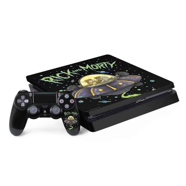 Skinit Decal Gaming Skin Compatible with PS4 Slim Bundle - Officially Licensed Warner Bros Rick and Morty Spaceship Design