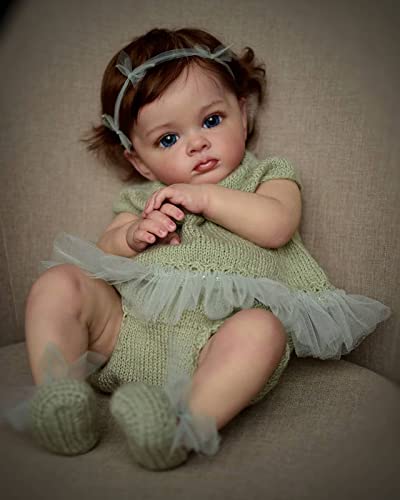 Anano Pink 23 Inch Silicone Baby Doll Reborn Newborn Lifelike Baby Dolls Weighted Real Life Weighted Dolls for 3 Year Olds (Green)