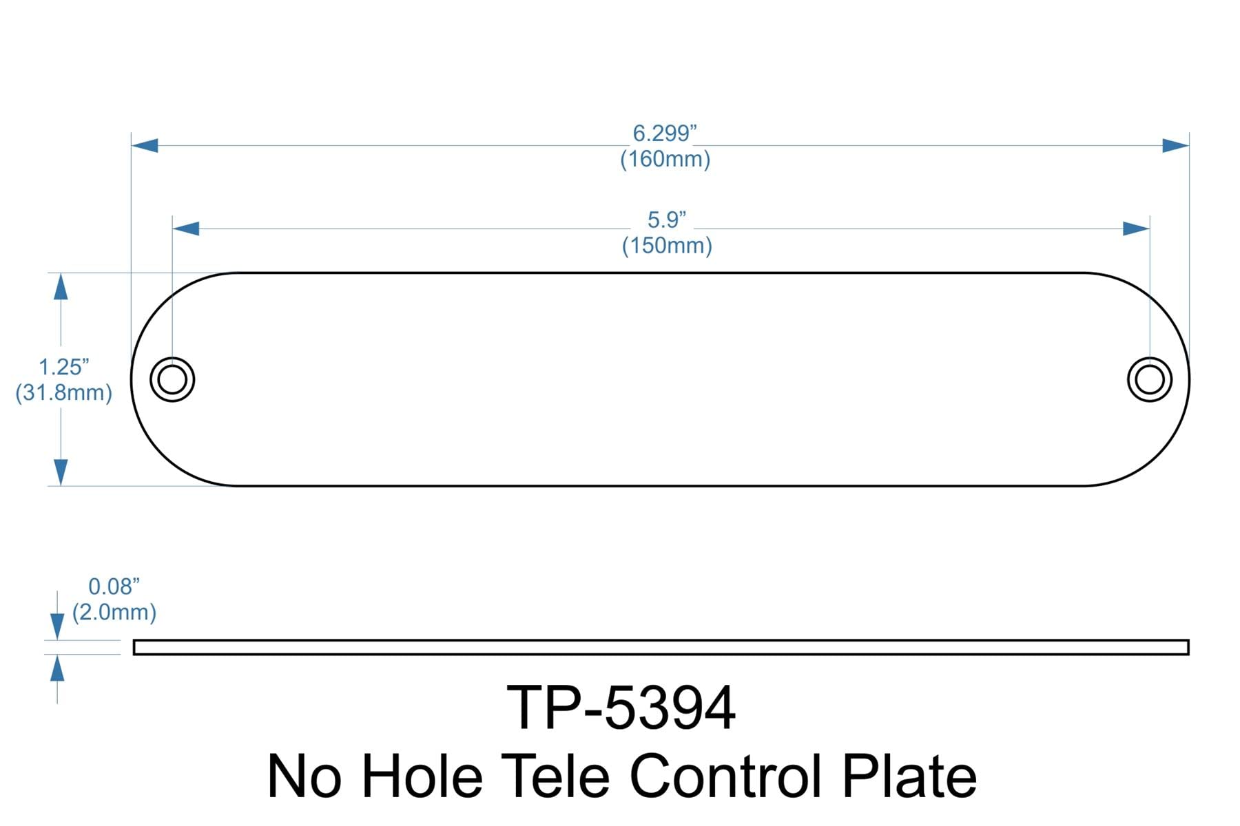 Tele Control Plate .080" thickness NO HOLE - Chrome - screws not included