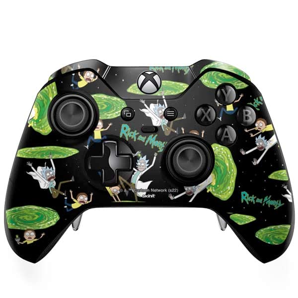 Skinit Decal Gaming Skin Compatible with Xbox One Elite Controller - Officially Licensed Warner Bros Rick and Morty Portal Pattern Design