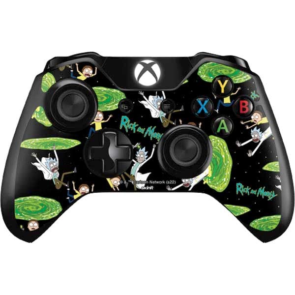 Skinit Decal Gaming Skin Compatible with Xbox One Controller - Officially Licensed Warner Bros Rick and Morty Portal Pattern Design