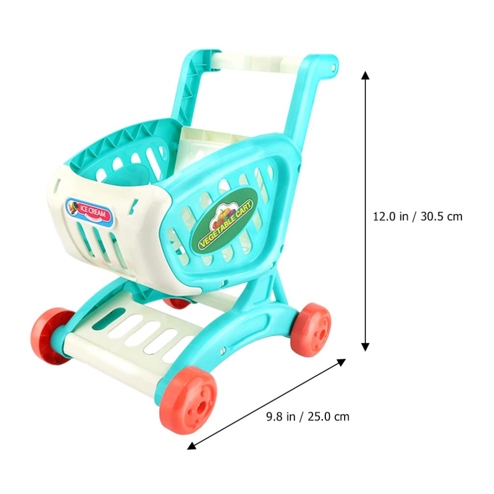 Toyvian Kids Shopping Cart Food Shopping Trolley Basket Plastic Supermarket Handcart for Kids Toy Shop Kitchen Play Educational Toy Blue