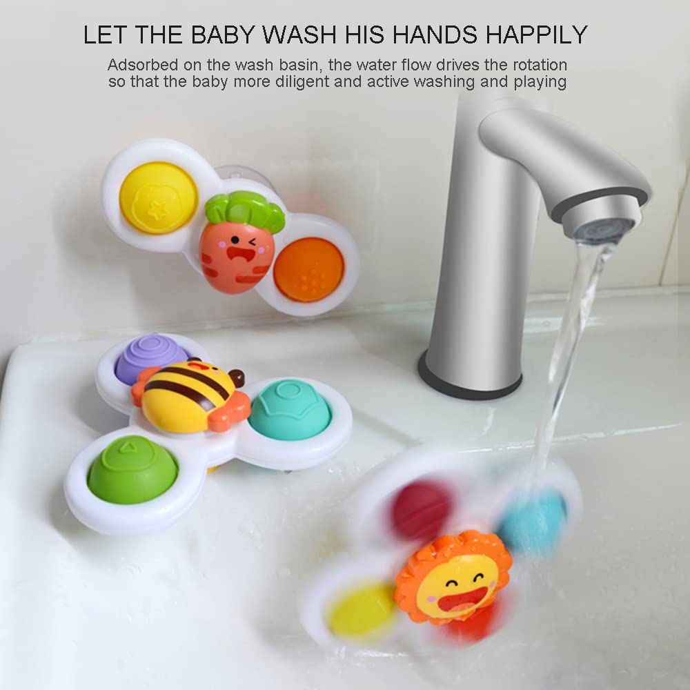 Suction Cup Spinning Top Toy,QLKUNLA Baby Fidget Spinner Toys Infant Baby Rattles Toys Sensory Toys Early Education Toys Bath Toy Dining Chairs Toys Rotary Windmill Birthday Gifts for Baby Boy Girl