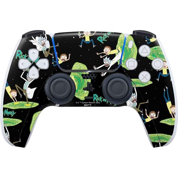 Skinit Decal Gaming Skin Compatible with PS5 Controller - Officially Licensed Adult Swim Rick and Morty Portal Pattern Design