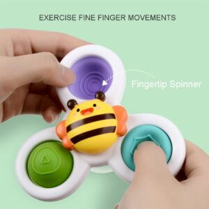 Suction Cup Spinning Top Toy,QLKUNLA Baby Fidget Spinner Toys Infant Baby Rattles Toys Sensory Toys Early Education Toys Bath Toy Dining Chairs Toys Rotary Windmill Birthday Gifts for Baby Boy Girl