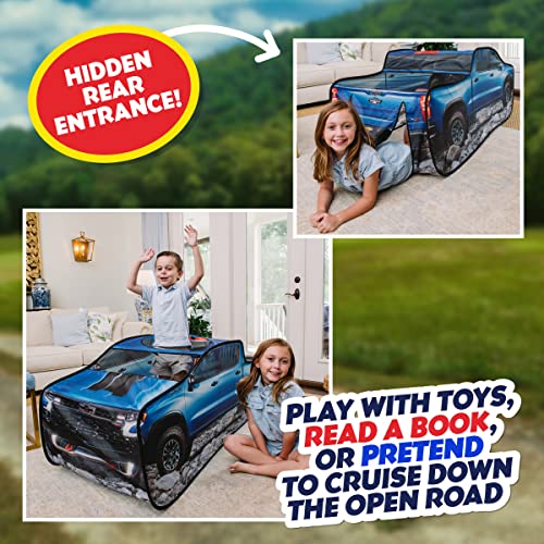 Chevy Silverado Pop Up Tent, Large Off-Road Pickup Truck Play Tent for Kids, Indoor and Outdoor Birthday Gift Boy, Blue