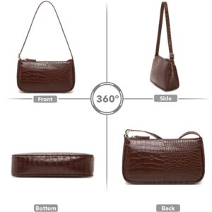 WSRYDJDL Small Purse for Women, Adjustable Shoulder Bags Crocodile Pattern Clutch Purse with Zipper Closure Retro (Brown)