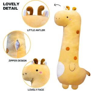 PEACH CAT Cute Long Giraffe Plush Pillow Kawaii Giraffe Stuffed Animal for Girls and Boys Yellow 35.4"