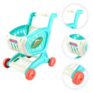 Toyvian Kids Shopping Cart Food Shopping Trolley Basket Plastic Supermarket Handcart for Kids Toy Shop Kitchen Play Educational Toy Blue