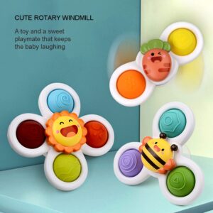 Suction Cup Spinning Top Toy,QLKUNLA Baby Fidget Spinner Toys Infant Baby Rattles Toys Sensory Toys Early Education Toys Bath Toy Dining Chairs Toys Rotary Windmill Birthday Gifts for Baby Boy Girl