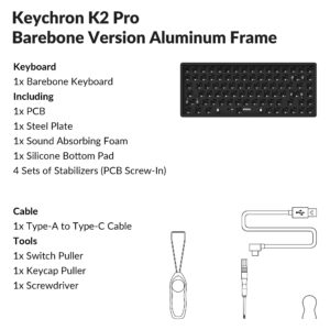 Keychron K2 Pro 75% Layout Hot-Swappable Wireless Mechanical Keyboard, Custom QMK/VIA Programmable Macro RGB Backlight Aluminum Frame Compatible with Mac Windows Linux - Barebone Version