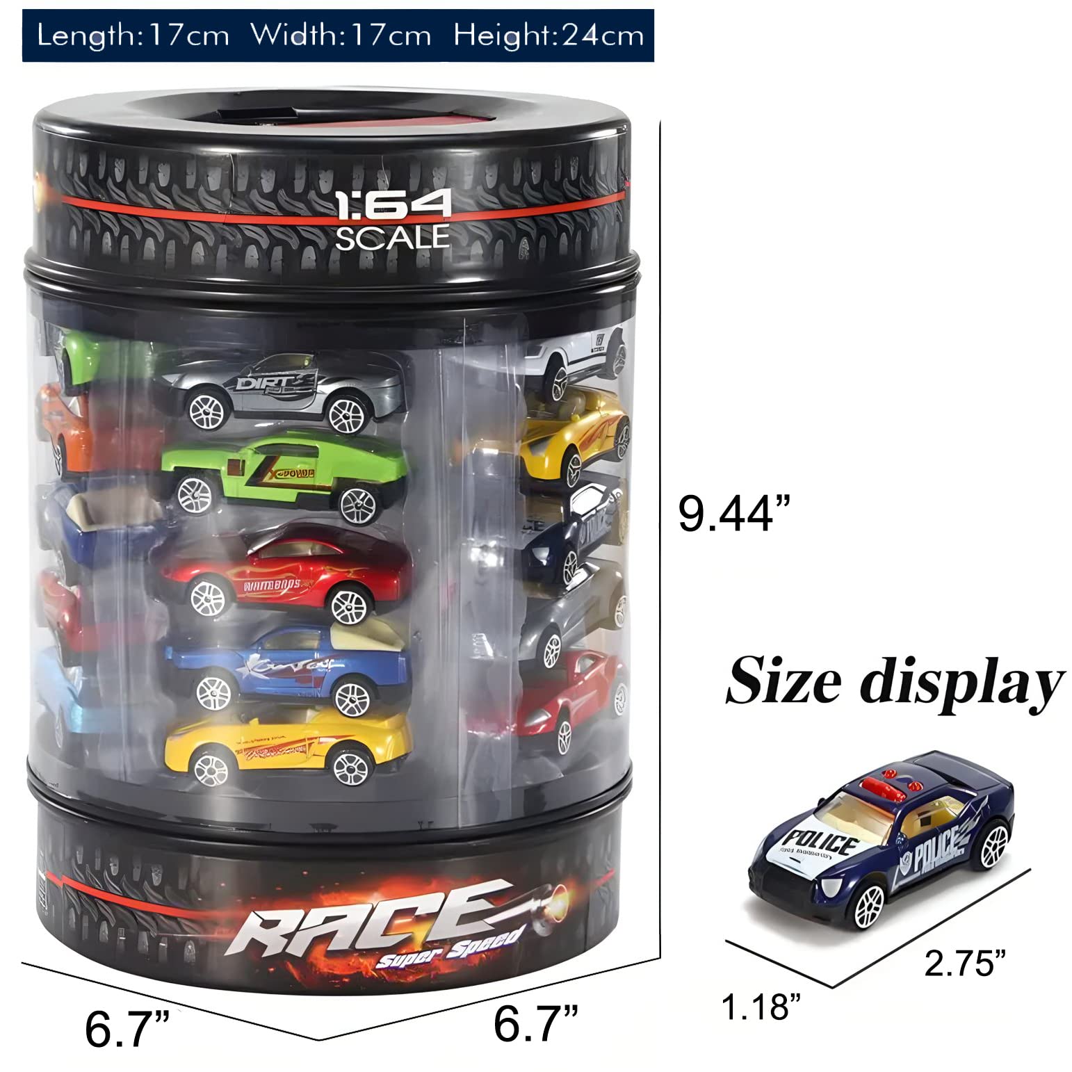 25 Piece Diecast Cars Pack Toy Playset in Storage Carrying Tub - 1:64 Scale Metal Alloy Die-cast Vehicles Collection for Kids