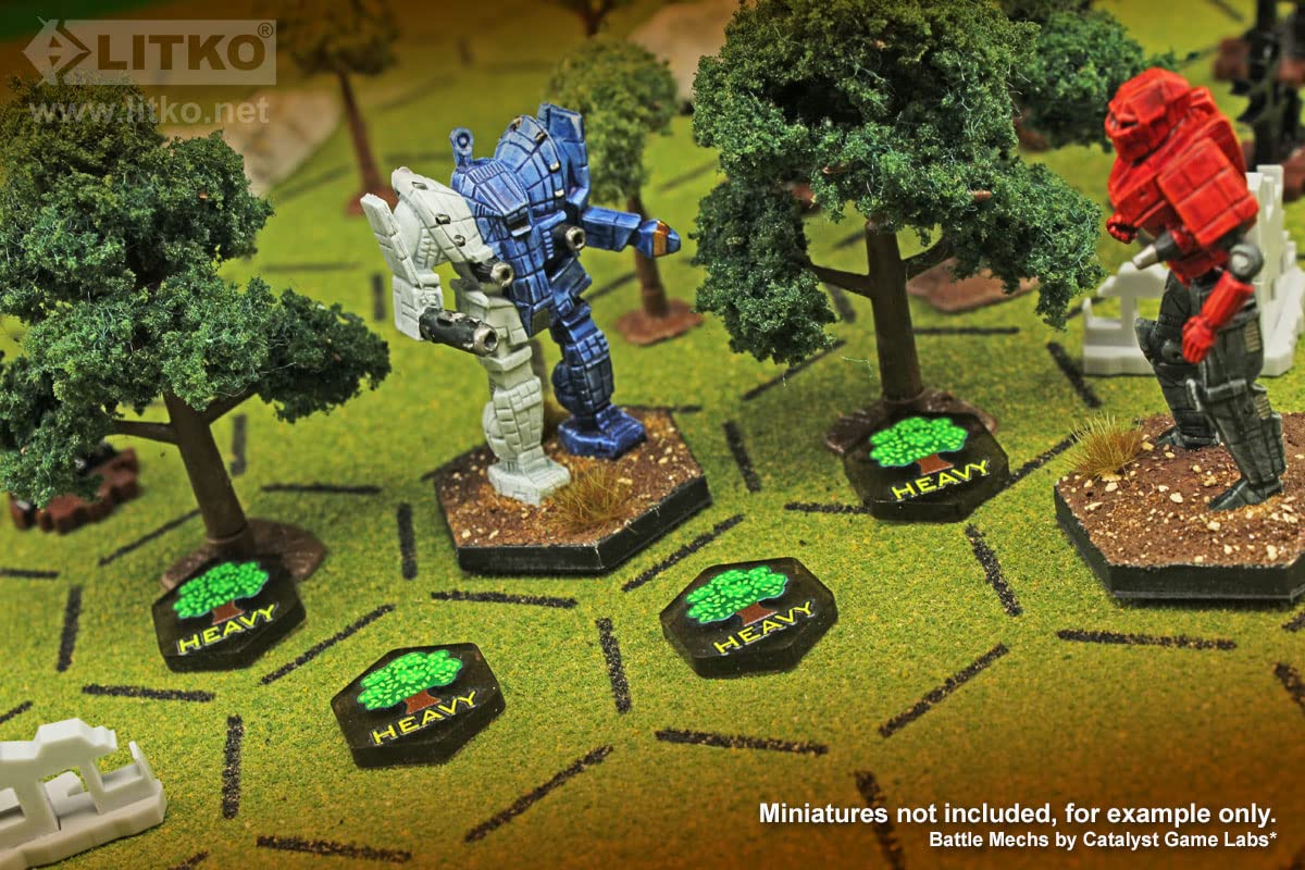 LITKO Premium Printed Mecha Battlefield Terrain Tokens | Compatible with BattleTech | Set of 10 (Heavy Woods)