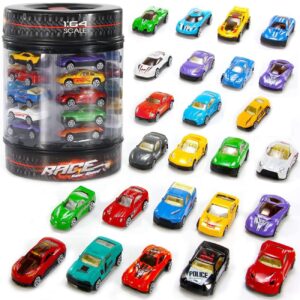 25 piece diecast cars pack toy playset in storage carrying tub - 1:64 scale metal alloy die-cast vehicles collection for kids