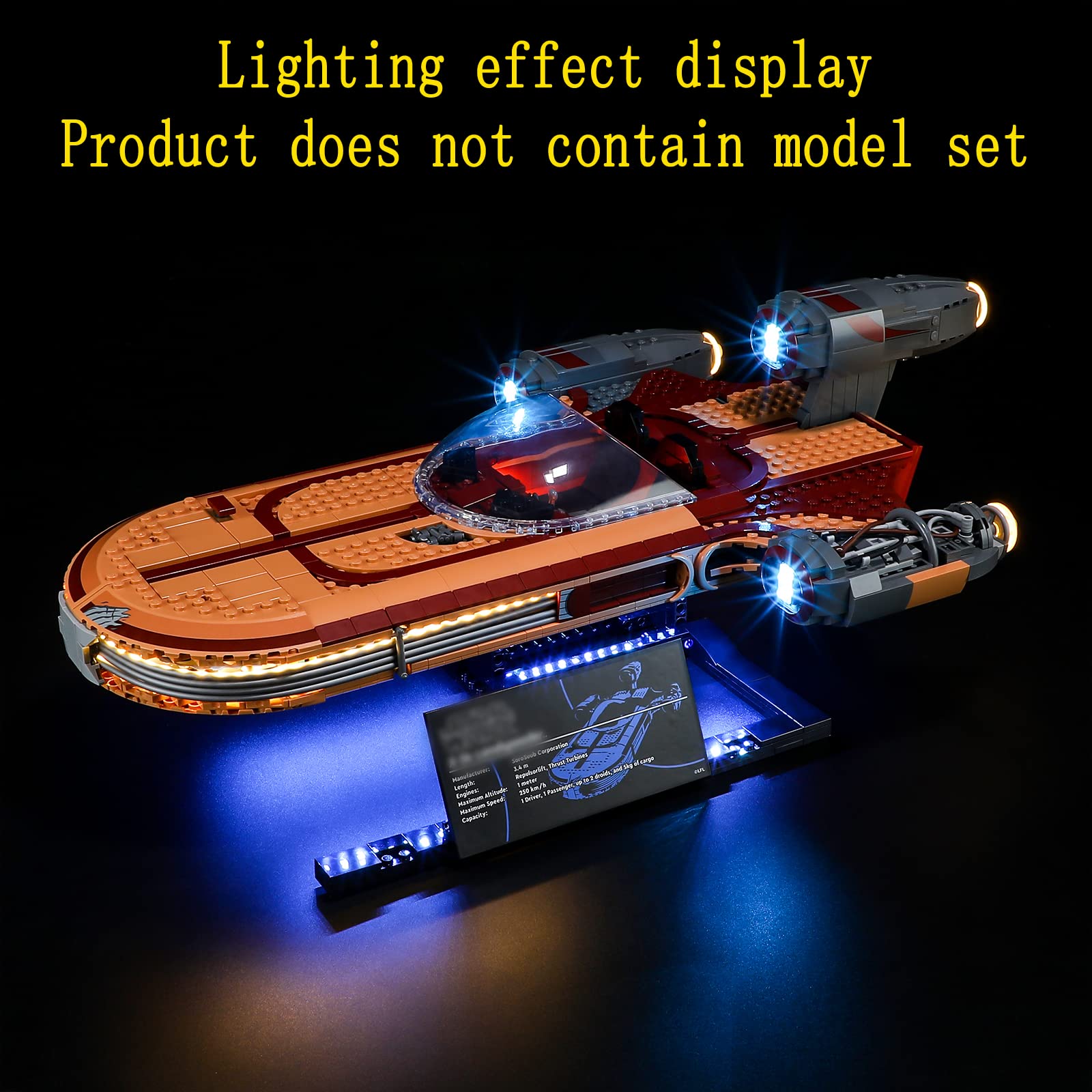 GEAMENT LED Light Kit Compatible with UCS Luke's Landspeeder - Lighting Set for 75341 Building Model (Model Set Not Included)