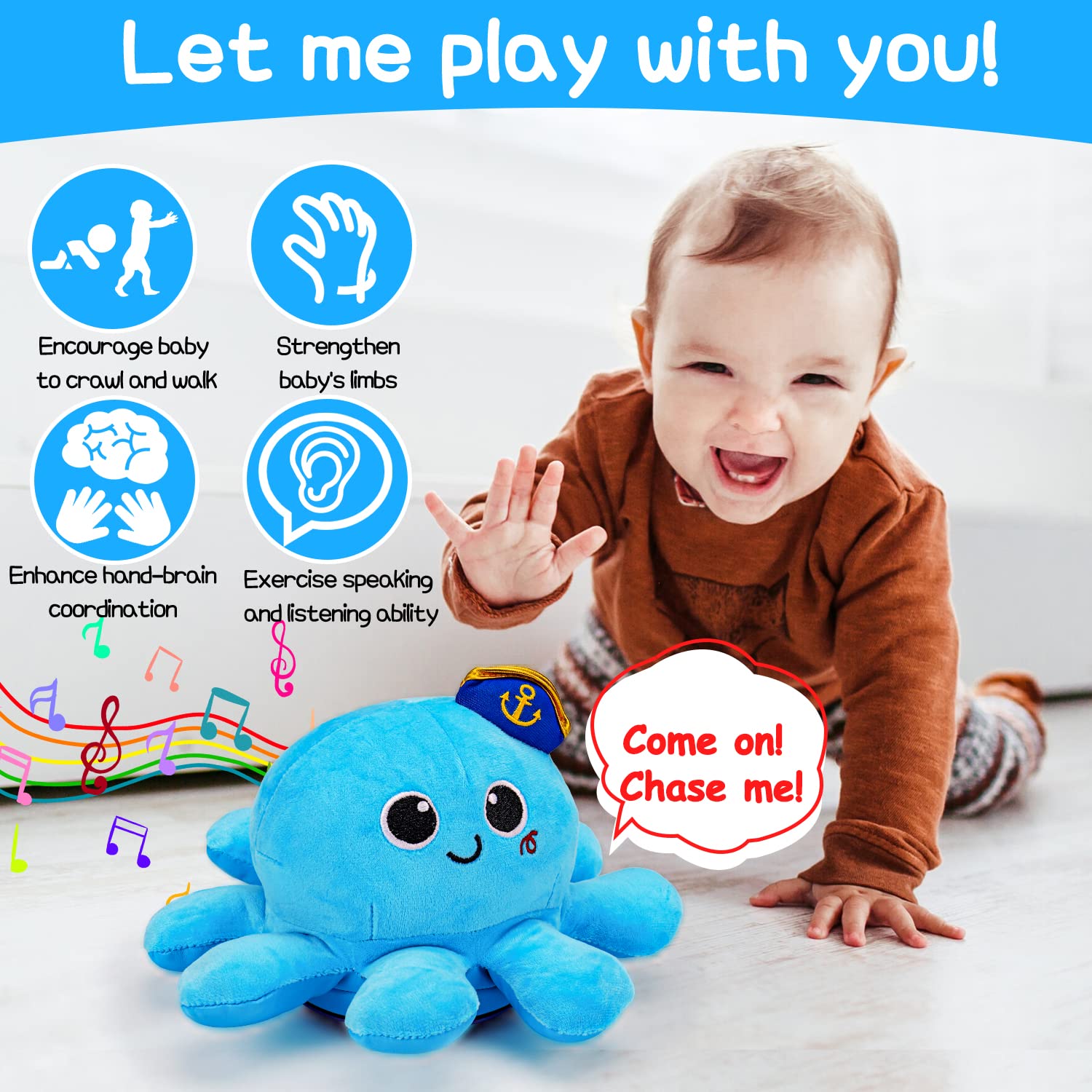 Crawling & Walking Baby Toys 6 to 12 12-18 Month Musical Plush Octopus Light up Voice Control Dancing Infant Toys 0 12 7 8 9 10 Month 1 2 3 Year Old Boy Girl Tummy Time Sensory Toddler First Gift