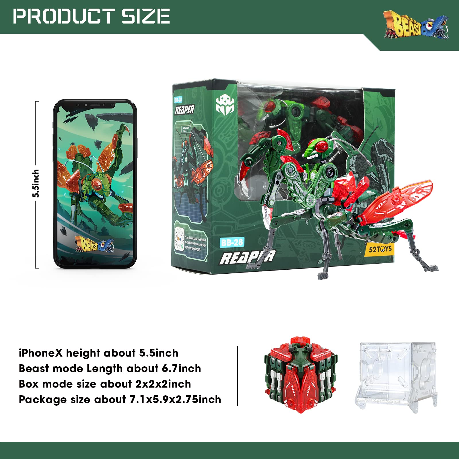 52TOYS Beastbox BB-28 Reaper Deformation Toys Action Figures, Mantis Converting Toys Deformable Original Collectible Gift for Kids Adults