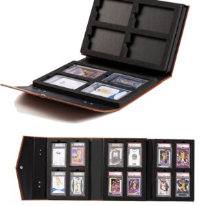 Premium Trading Card Display Leather Case for Display & Storage PSA BGS Graded Slabbed Basketball Baseball Football Hockey Sports Game Cards with 16 Slots