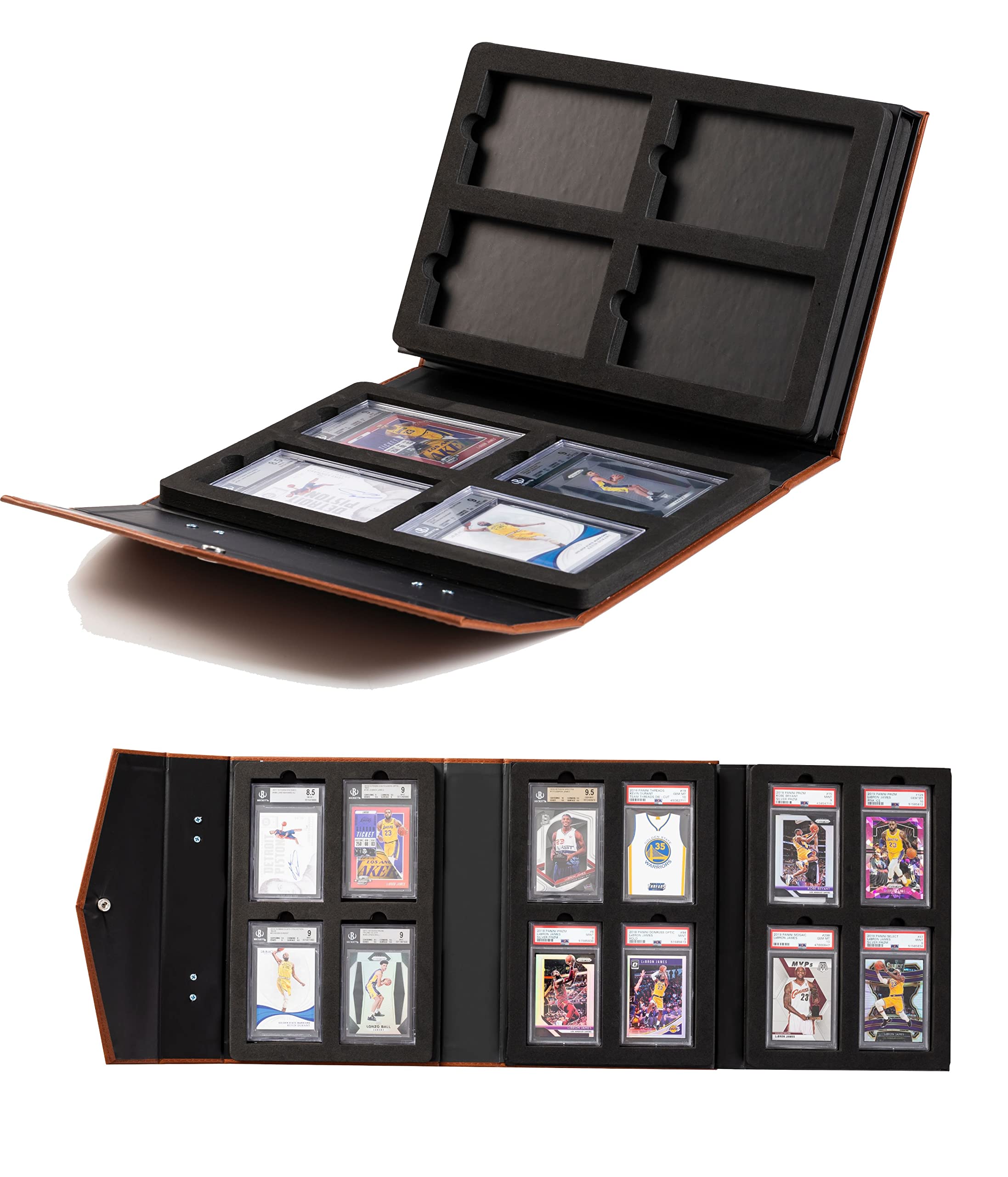 Premium Trading Card Display Leather Case for Display & Storage PSA BGS Graded Slabbed Basketball Baseball Football Hockey Sports Game Cards with 16 Slots