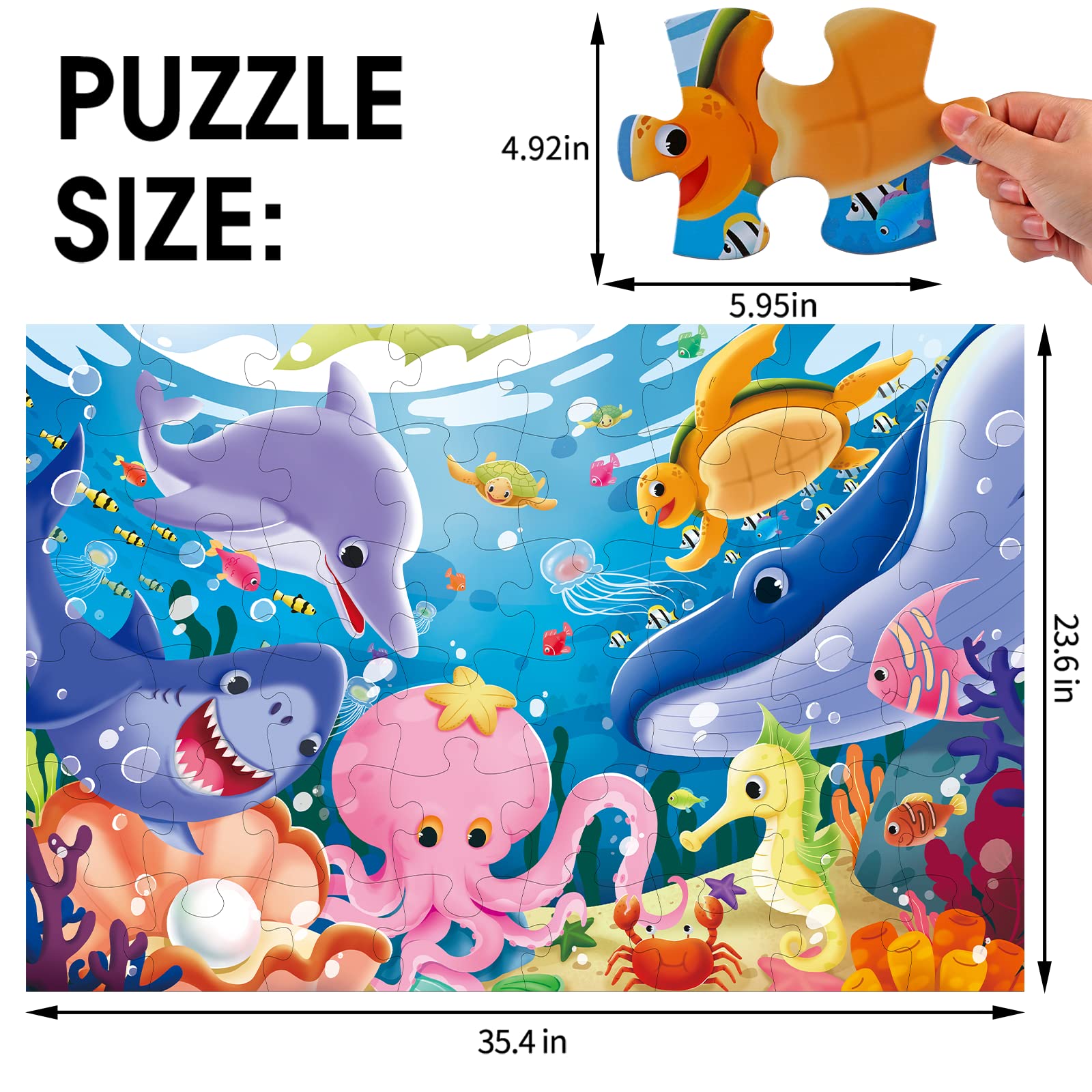 Jumbo Floor Puzzle for Kids Underwater Jigsaw Large Puzzles 48 Piece for Toddler Children Learning Preschool Educational Intellectual Development Toys 3-5 4-8 Years Old Gift for Boys and Girls