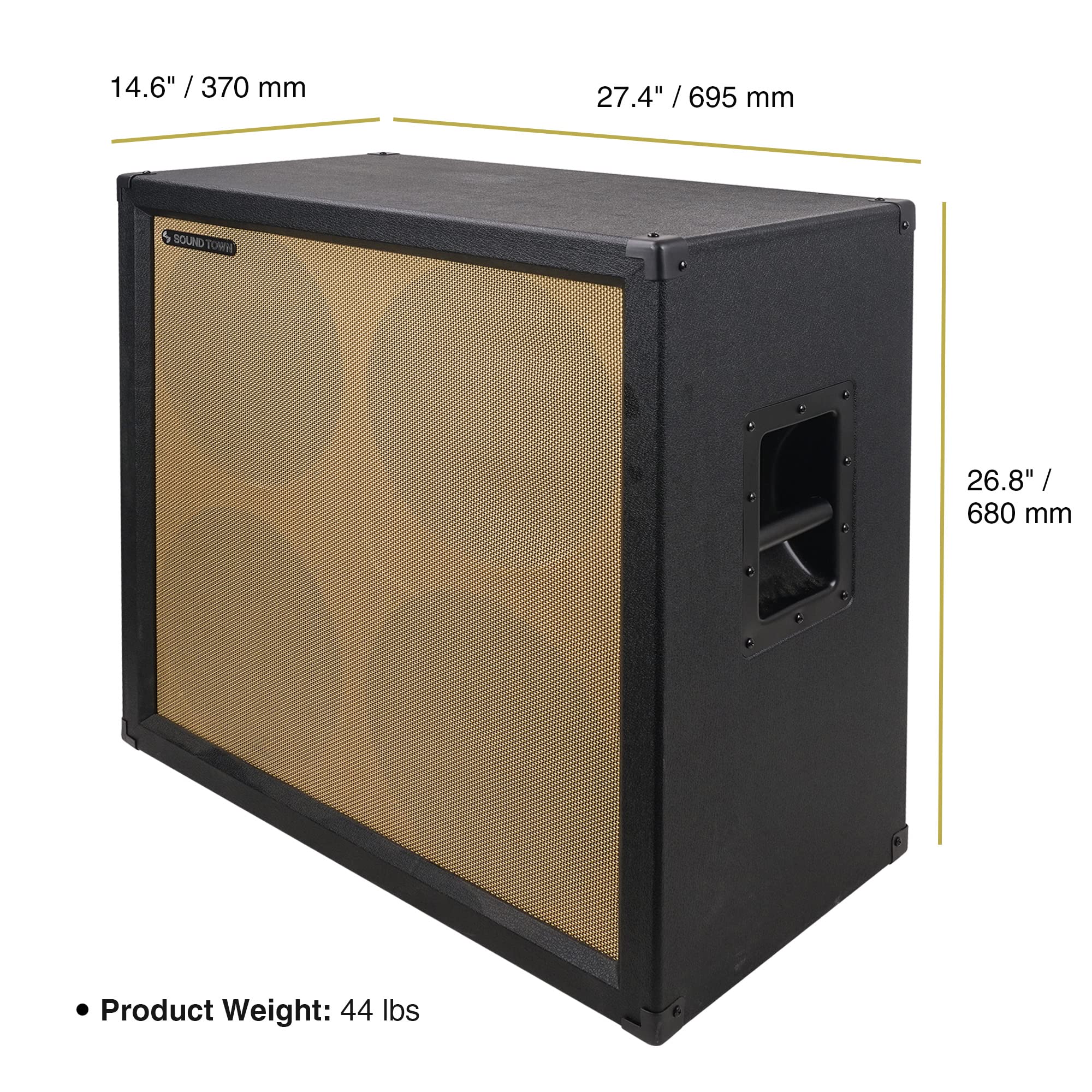 Sound Town 4 x 12 Empty Guitar Speaker Cabinet, Birch Plywood, Black Tolex, Wheat Cloth Grill, Compatible with Celestion/Eminence Speakers (GUC412BK-EC)