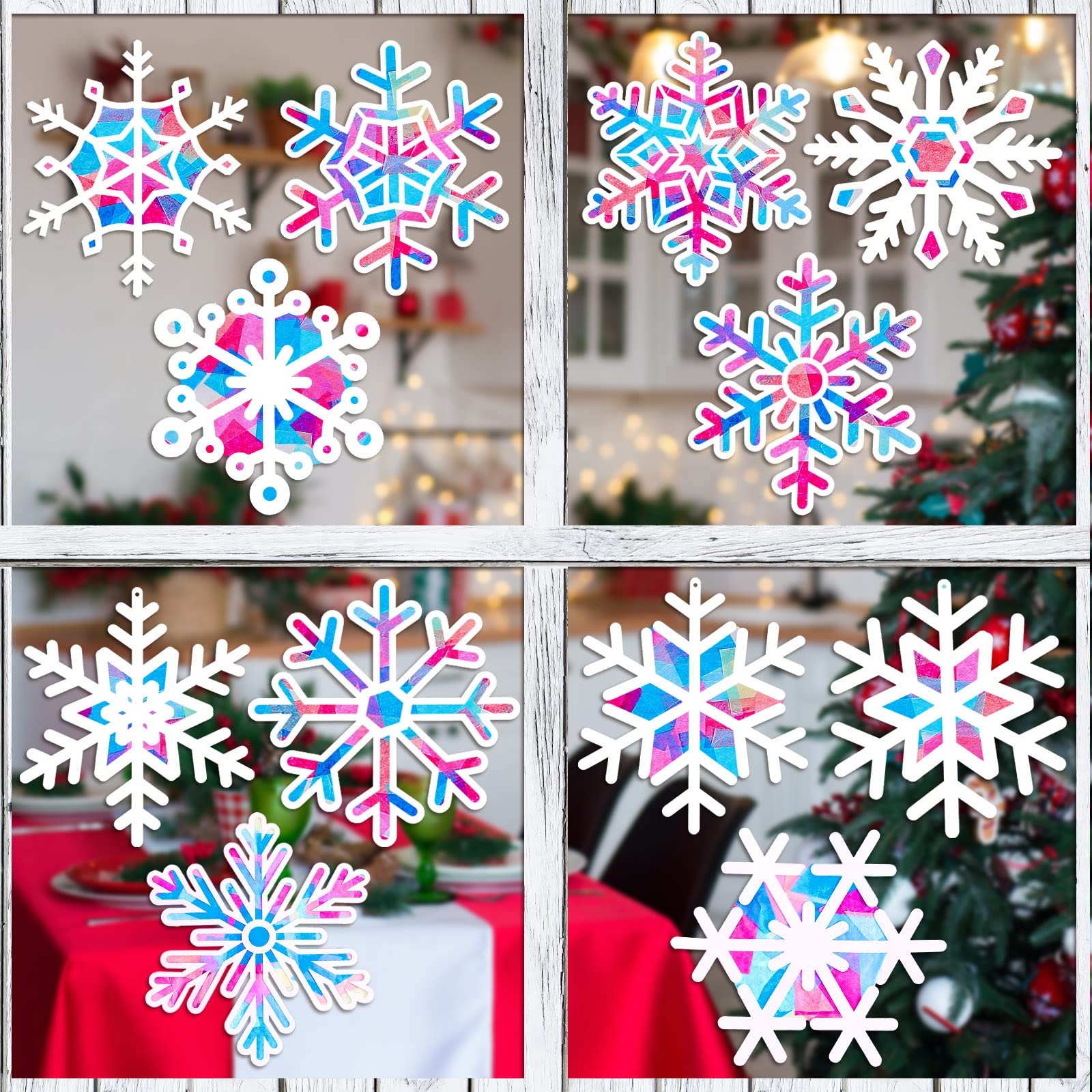 36 Pieces Snowflakes Paper Suncatcher Paper Cuts Set Snowflakes Party Decoration Glass Decoration DIY Window Art Children Crafts Party Gifts