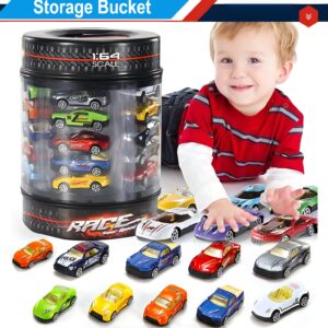 25 Piece Diecast Cars Pack Toy Playset in Storage Carrying Tub - 1:64 Scale Metal Alloy Die-cast Vehicles Collection for Kids