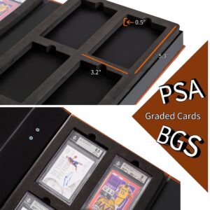 Premium Trading Card Display Leather Case for Display & Storage PSA BGS Graded Slabbed Basketball Baseball Football Hockey Sports Game Cards with 16 Slots