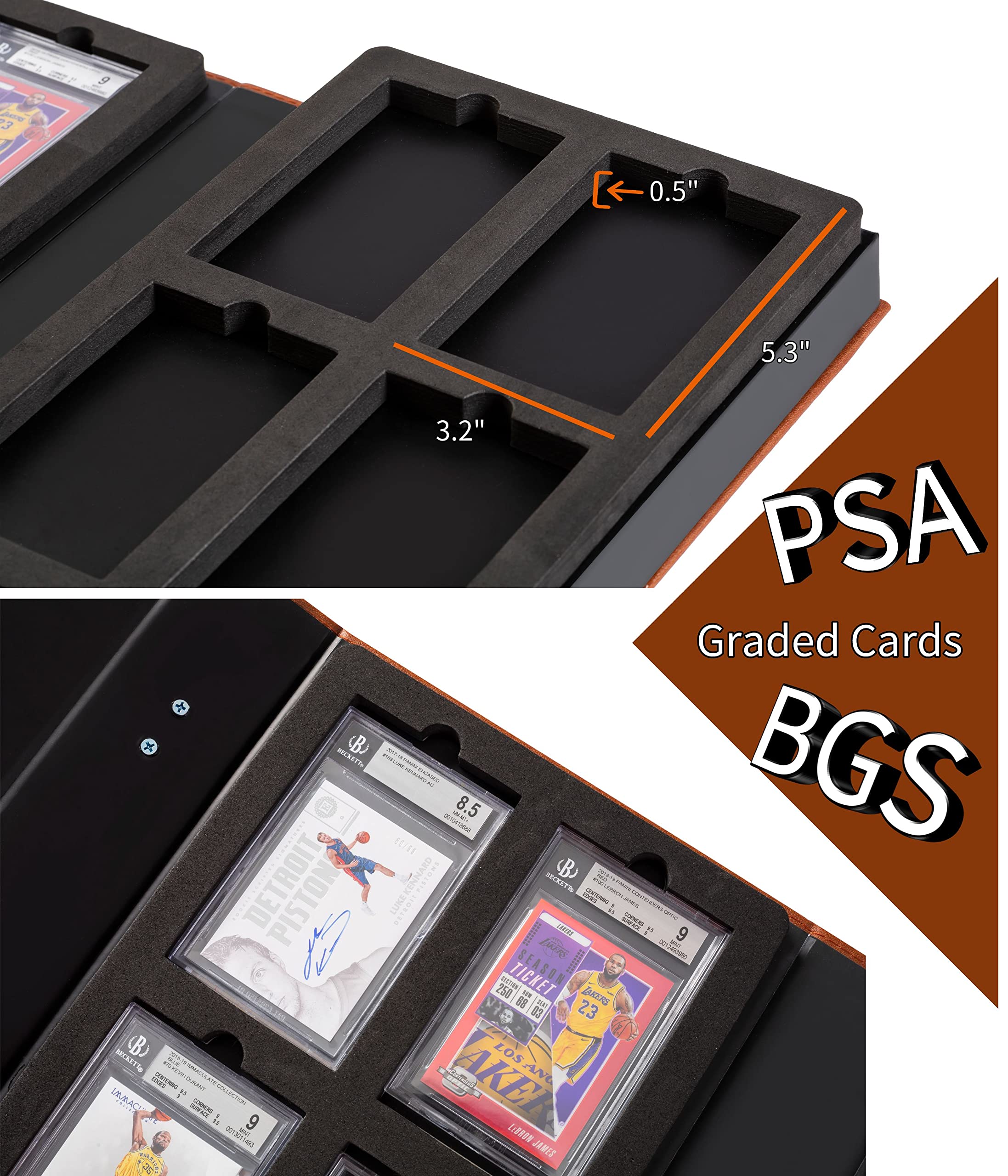 Premium Trading Card Display Leather Case for Display & Storage PSA BGS Graded Slabbed Basketball Baseball Football Hockey Sports Game Cards with 16 Slots