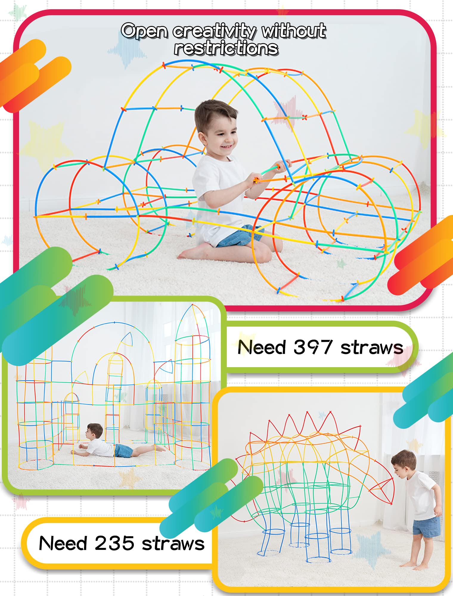 600PCS STEM Building Toys, Straw Constructor Toys Up Grade Engineering Building Sets for Kids Develops Motor Skills and Logic Thinking, Fun Educational Toy Great for Gift