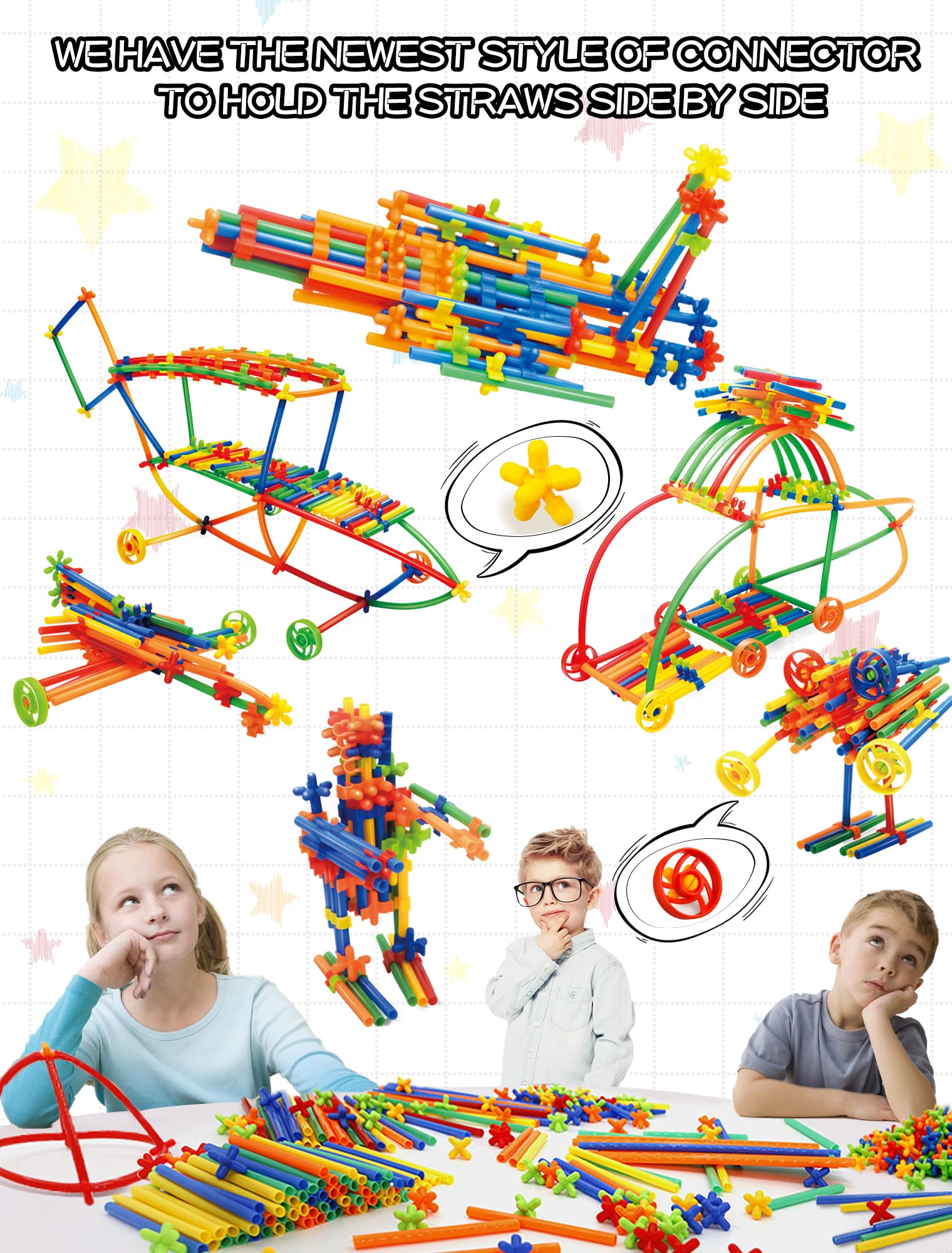 600PCS STEM Building Toys, Straw Constructor Toys Up Grade Engineering Building Sets for Kids Develops Motor Skills and Logic Thinking, Fun Educational Toy Great for Gift