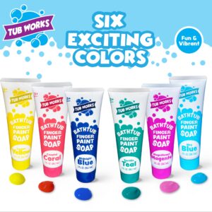 Tub Works® Bathtub Finger Paint Soap, Fun Colors 6 Pack | Non-Toxic, Washable Bath Paint for Finger Painting on Tub Walls | Ideal Toddler Bath Toys for Creative Play | Easy to Clean, Fun Bathtub Paint