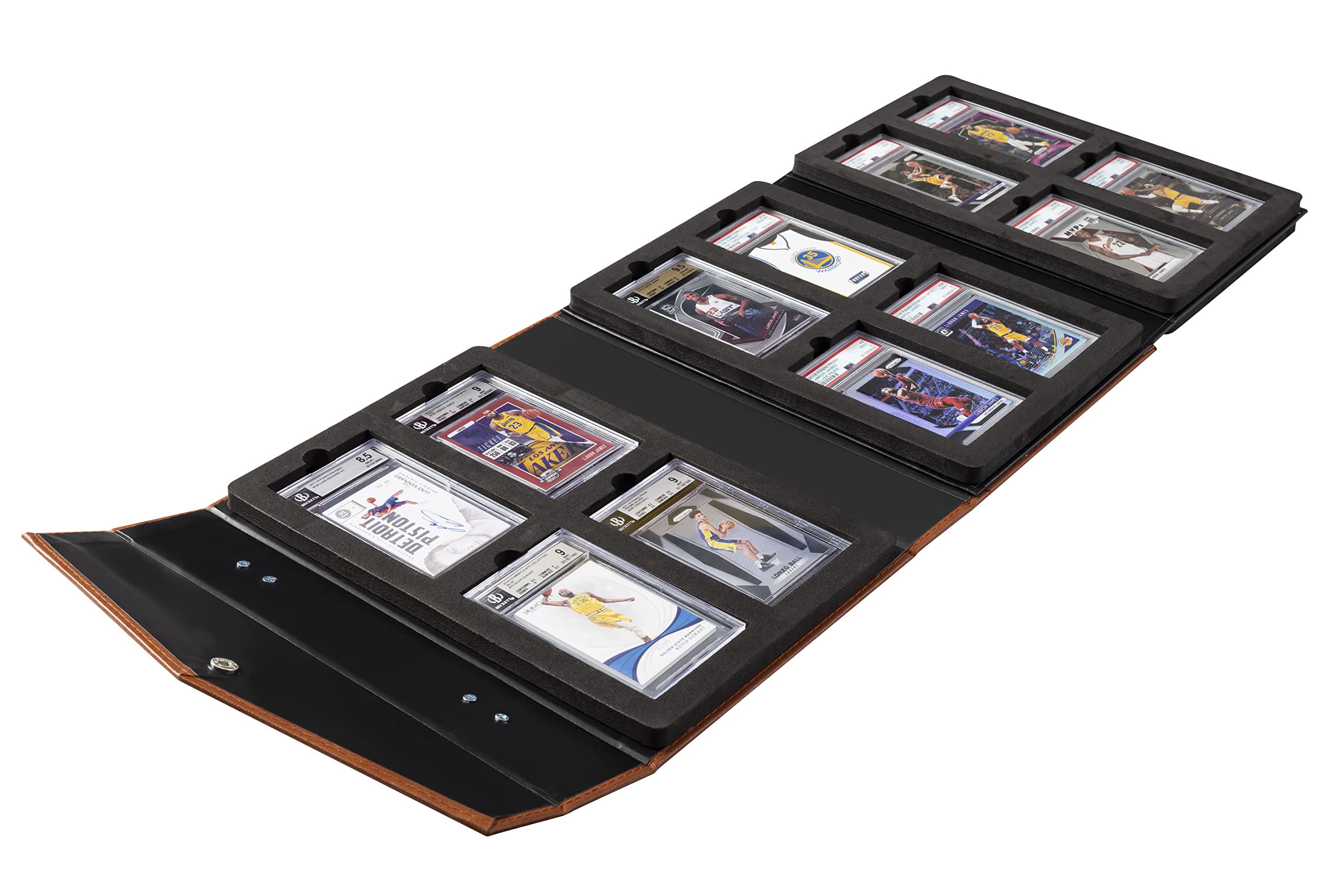 Premium Trading Card Display Leather Case for Display & Storage PSA BGS Graded Slabbed Basketball Baseball Football Hockey Sports Game Cards with 16 Slots