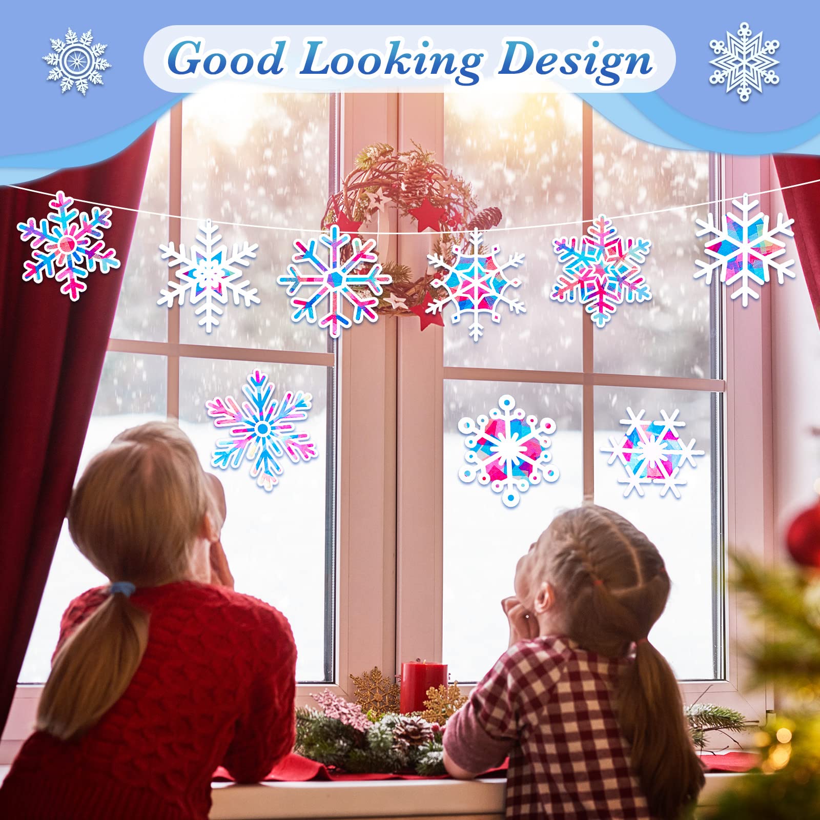 36 Pieces Snowflakes Paper Suncatcher Paper Cuts Set Snowflakes Party Decoration Glass Decoration DIY Window Art Children Crafts Party Gifts