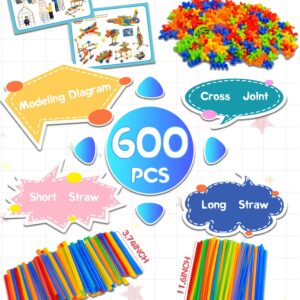 600PCS STEM Building Toys, Straw Constructor Toys Up Grade Engineering Building Sets for Kids Develops Motor Skills and Logic Thinking, Fun Educational Toy Great for Gift