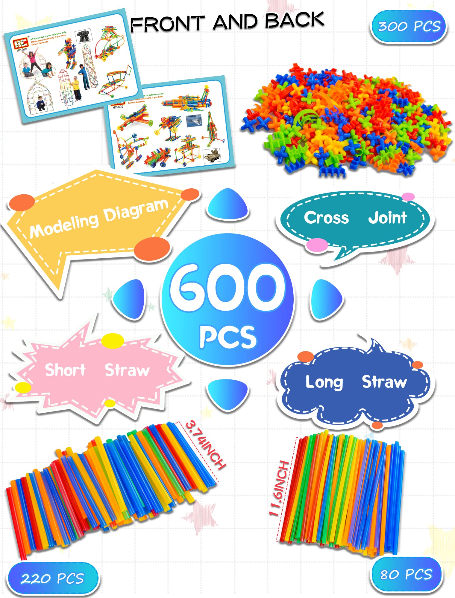 600PCS STEM Building Toys, Straw Constructor Toys Up Grade Engineering Building Sets for Kids Develops Motor Skills and Logic Thinking, Fun Educational Toy Great for Gift