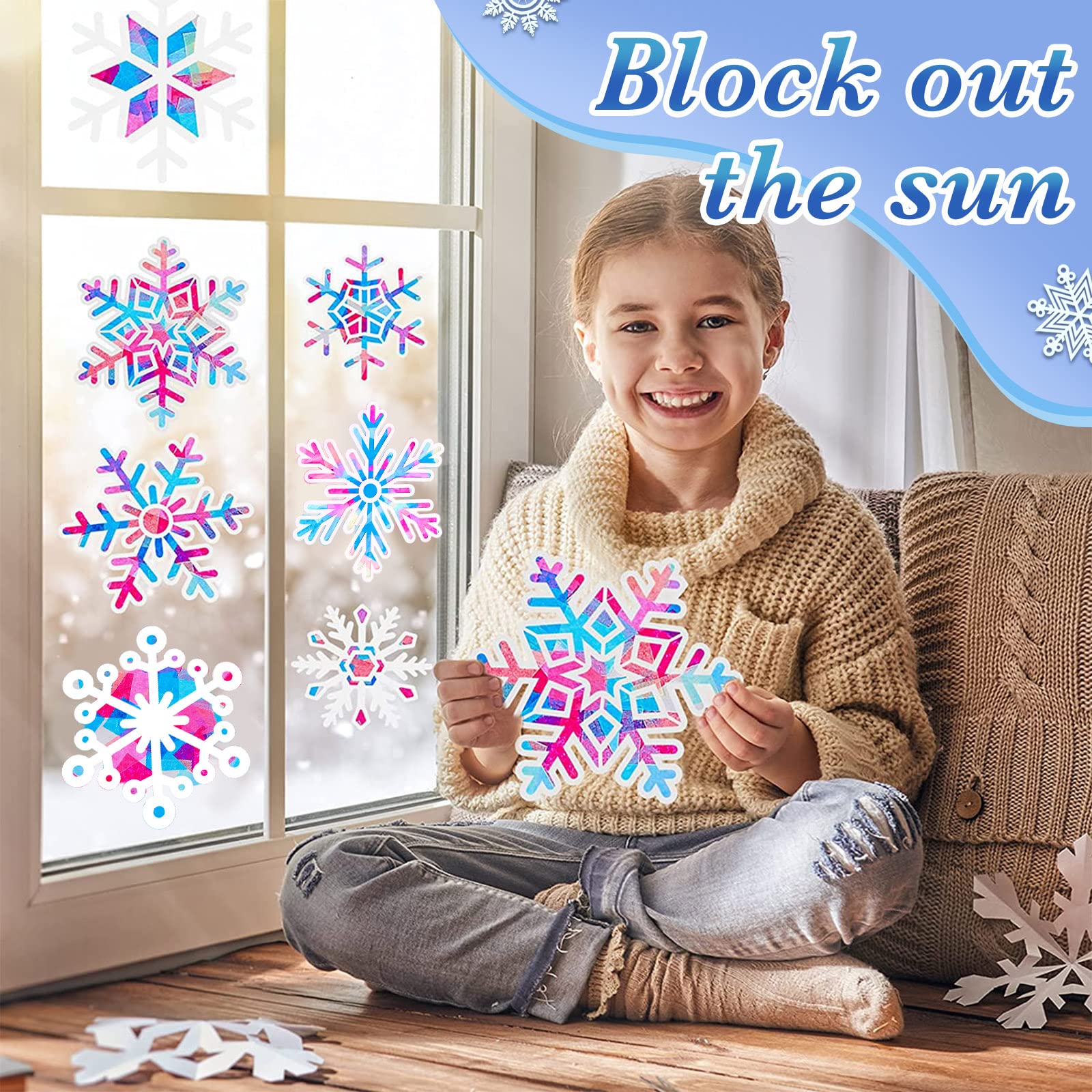 36 Pieces Snowflakes Paper Suncatcher Paper Cuts Set Snowflakes Party Decoration Glass Decoration DIY Window Art Children Crafts Party Gifts