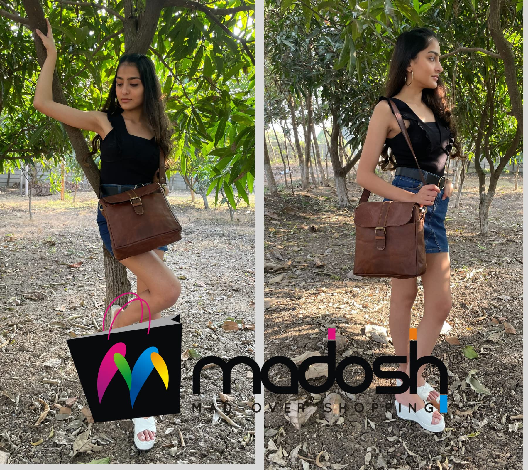 Madosh, Women's Leather Crossbody Bag Handmade Shoulder Vintage Style Brown Sling Handbag Purse