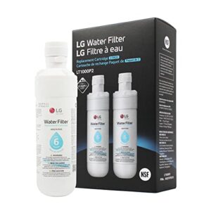 lg lt1000p2 6-month / 200 gallon refrigerator replacement water filter, reduces chlorine, 2 count (pack of 1), white.