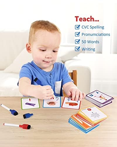 Coogam CVC Sight Words Flashcards, Short Vowel Spelling Game, Preschool Kids Learning Sight Words Supplies, Montessori Educational Writing Reading Toy Gift for 3 4 5 Years Old