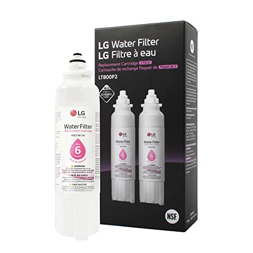 LG LT800P2 6-Month / 200 Gallon Refrigerator Replacement Water Filter, 2 Count (Pack of 1), White