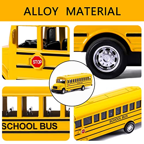 weilaga 2 Pack 5.5" Pull Back Yellow School Bus Toy Playset,Durable Die-cast Metal Toy Vehicles,Party Favors,Best Birthday Gift for Boys Girls Kids Toddlers